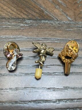 Vintage Brooch Lot Gold Tone Rhinestone Fairy Angel Pins Mixed Bundle